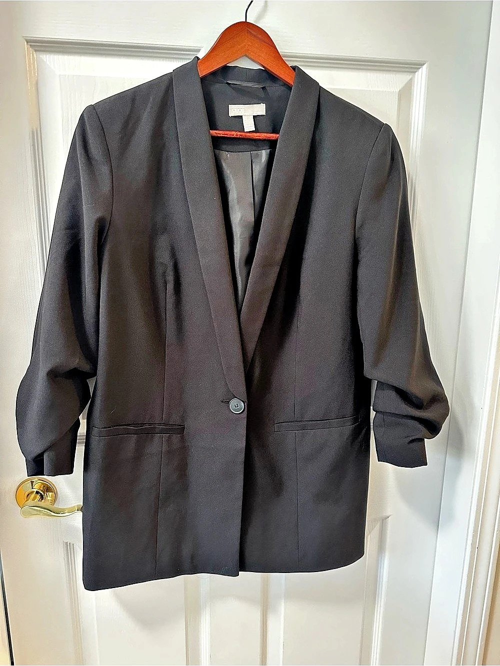 ASOS Black Ruched Sleeve Shawl Collar Blazer - Size 12 Single Button Capsule